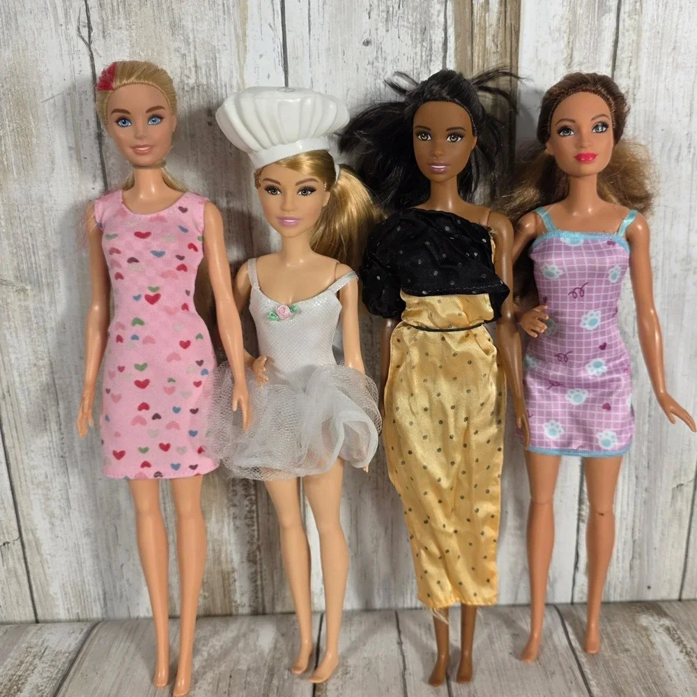 Barbie Doll Lot of 4 Chef Tutu Plaid Heart Polka Dot Fashion Outfits Mixed Set